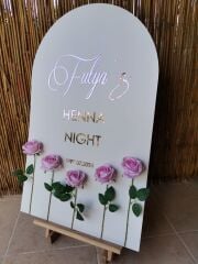 Düğün & Nişan & Kına Pudra Pembe Güllü Karşılama Panosu Rose