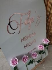 Düğün & Nişan & Kına Pudra Pembe Güllü Karşılama Panosu Rose
