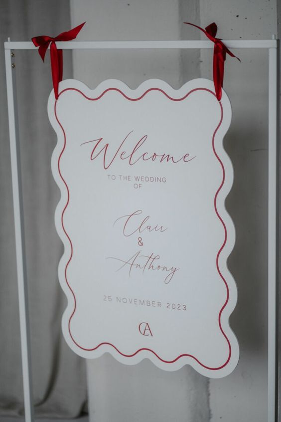 Düğün & Nişan & Kına Tasarım Karşılama Panosu Kırmızı Kurdaleli