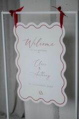 Düğün & Nişan & Kına Tasarım Karşılama Panosu Kırmızı Kurdaleli