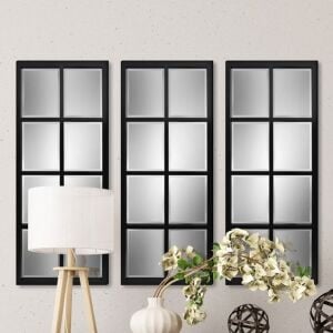 Pleksi Aynalı 3lü Dekoratif Pencere Siyah 80x30cm