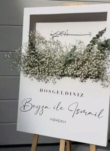 Düğün & Nişan & Davet Bembeyaz Canlı Cipso & Okaliptus Karşılama Panosu