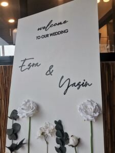 Düğün & Nişan & Davet Bembeyaz Çiçekli Pano