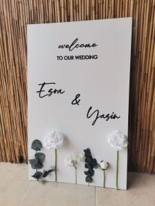 Düğün & Nişan & Davet Bembeyaz Çiçekli Pano