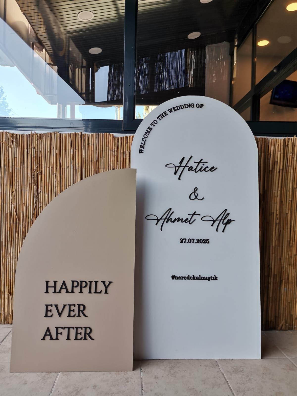 Düğün & Nişan Dekoratif Karşılama Ahşap 2li  120 cm Set ( Bej & Beyaz)