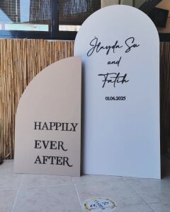 Düğün & Nişan Dekoratif Karşılama Ahşap 2li  120 cm Set ( Bej & Beyaz)