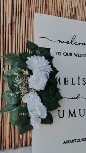 Düğün & Nişan & Kına Beyaz Zarif  Karşılama Panosu(Çiçek DAHİL)