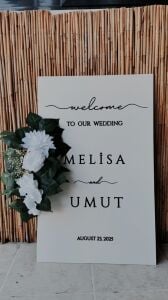 Düğün & Nişan & Kına Beyaz Zarif  Karşılama Panosu(Çiçek DAHİL)