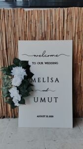 Düğün & Nişan & Kına Beyaz Zarif  Karşılama Panosu(Çiçek DAHİL)