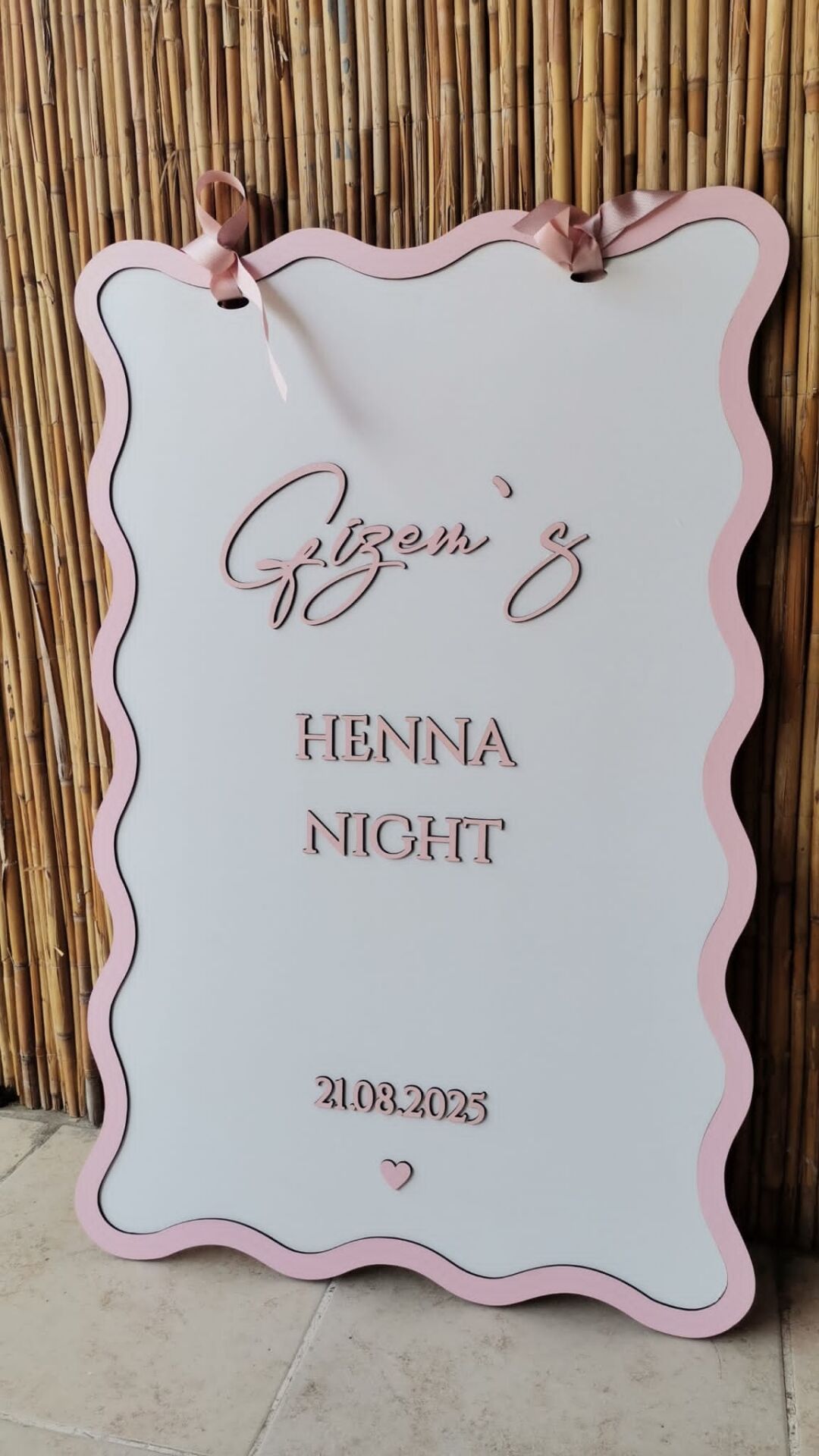 Düğün & Nişan & Kına Tasarım Karşılama Panosu Pudra Pembe Kudeleli