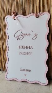 Düğün & Nişan & Kına Tasarım Karşılama Panosu Pudra Pembe Kudeleli