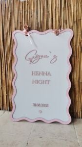 Düğün & Nişan & Kına Tasarım Karşılama Panosu Pudra Pembe Kudeleli